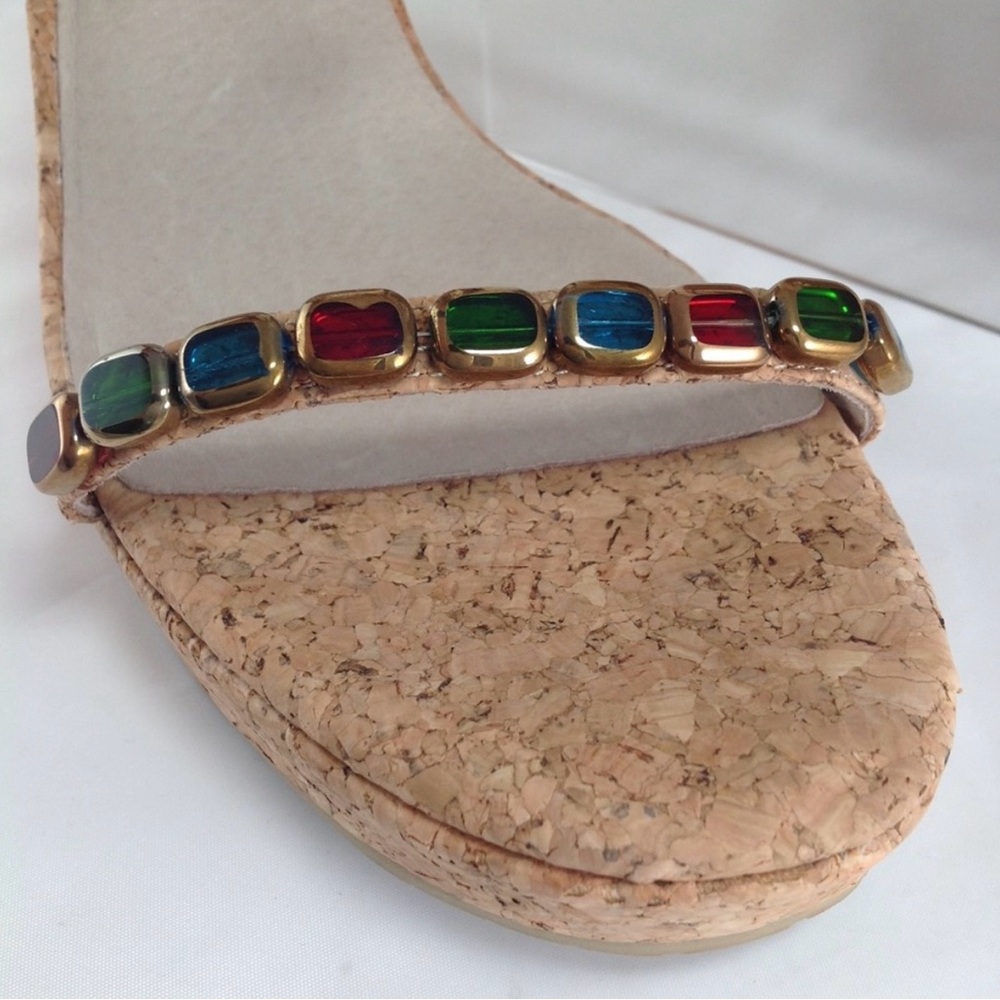 Donald J. Pliner “Wondra-Co”‎ Jewel Straps Cork Wedge Sz 7.5M 4”Heel Sandals - Picture 4 of 16
